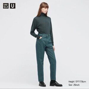 NWT UNIQLO U Regular-Fit Straight High-Rise Jeans Size 24 X 32 Dark Green